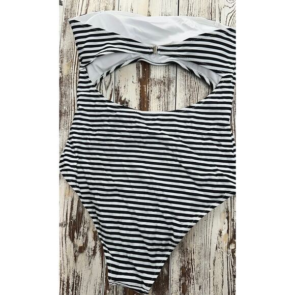 Cup She Swimsuit Womens Large Strapless Black White Striped One-piece Monokini - Picture 2 of 7